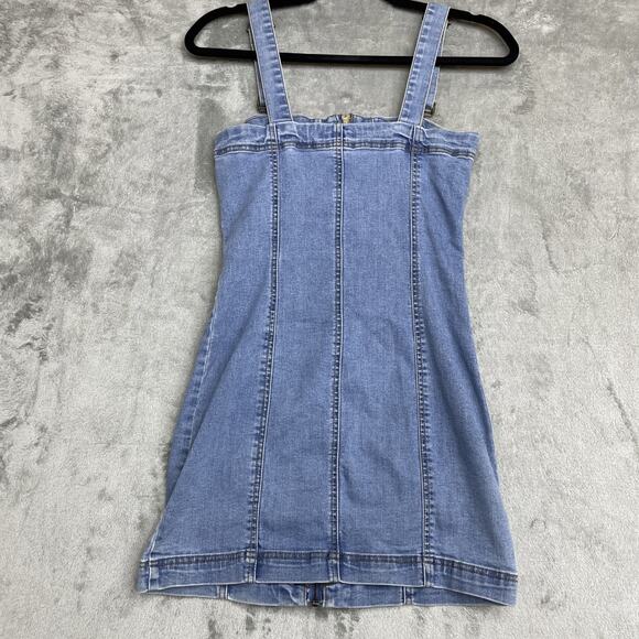 Forever 21 Denim Dress Womens Small Blue Jean Bodycon Mini Overall Zip Front - Picture 4 of 7